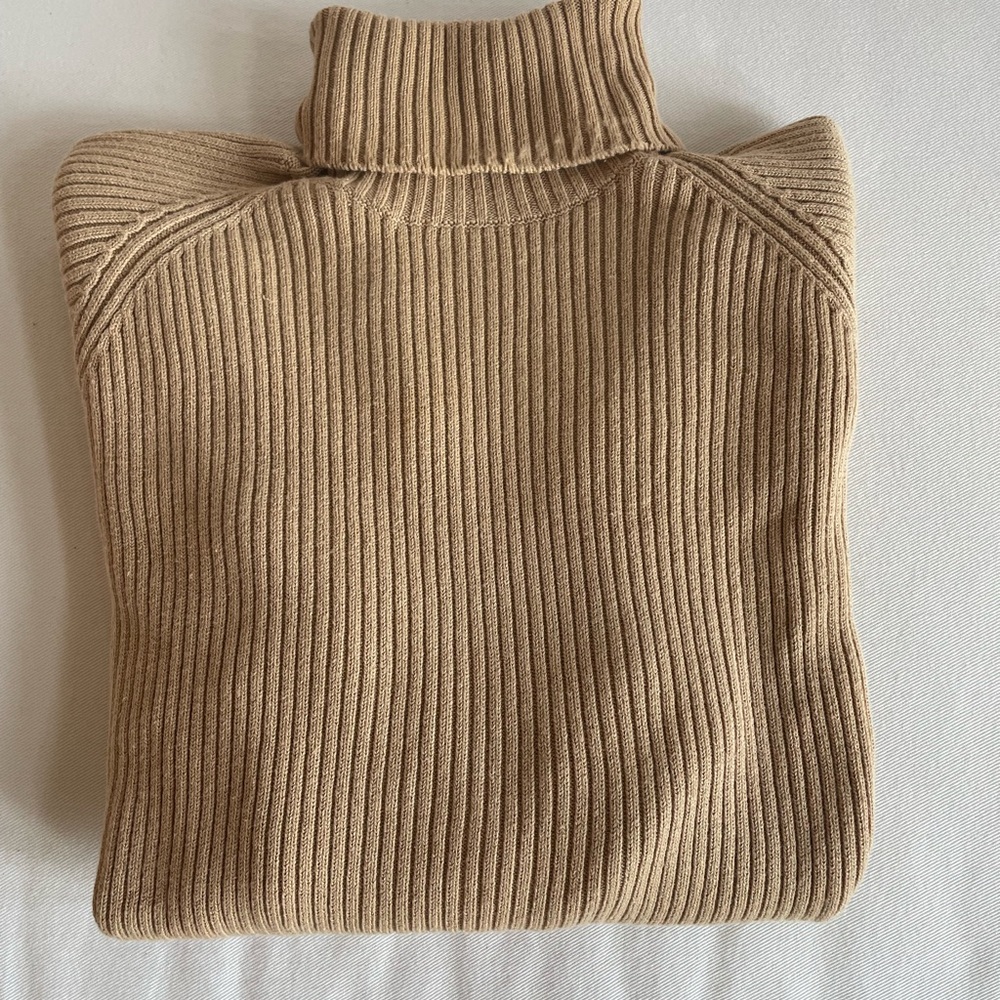 Ribbed Tan Turtleneck Sweater
